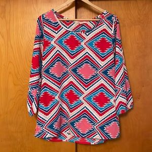 Miami red, pink and blue printed top | Size Medium